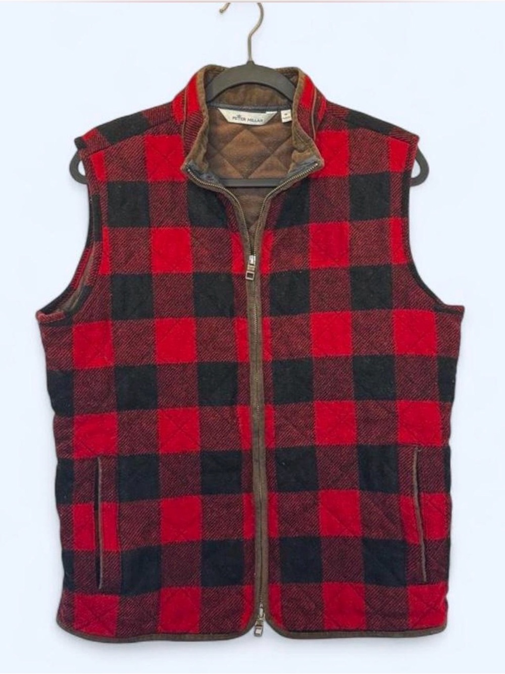 Peter Millar Wool Quilted Red &Black Plaid Vest-M- Outdoors Golf Gorp Lumber